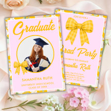 Wildflower Yellow Gingham Bow Photo Graduation