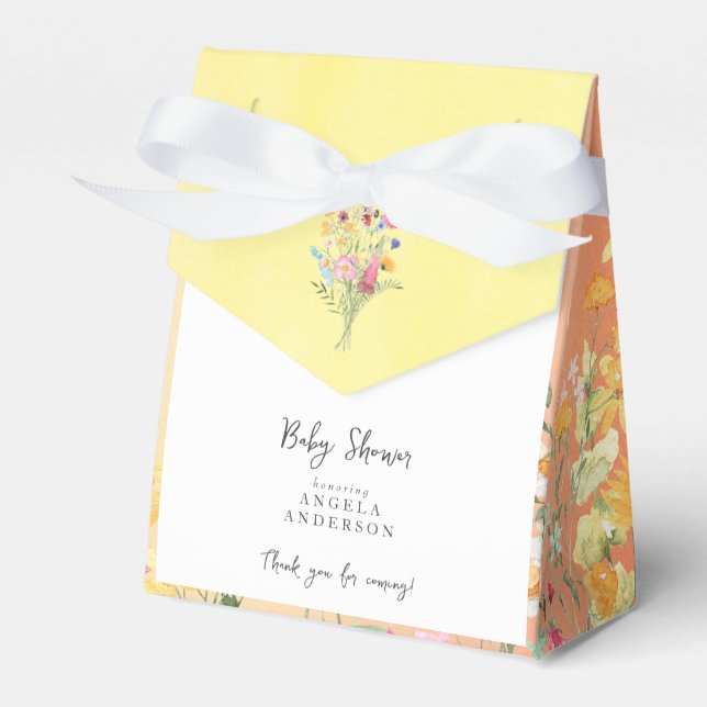 Wildflower Yellow & Pink Baby Shower Thank You Favor Box (Front Side)