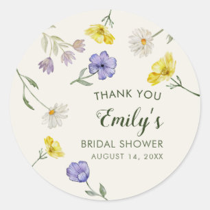 Wildflower Yellow Purple Floral Bridal Shower Classic Round Sticker