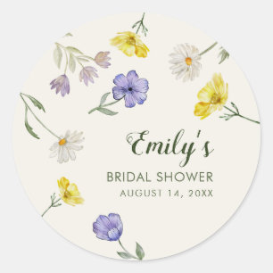 Wildflower Yellow Purple Floral Bridal Shower Classic Round Sticker