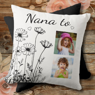 Wildflowers  2 Photo Collage Grandchildren Nana Throw Pillow
