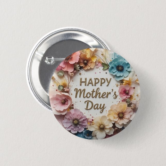 Wildflowers 3D Mother´s Day 2 Inch Round Button (Front & Back)