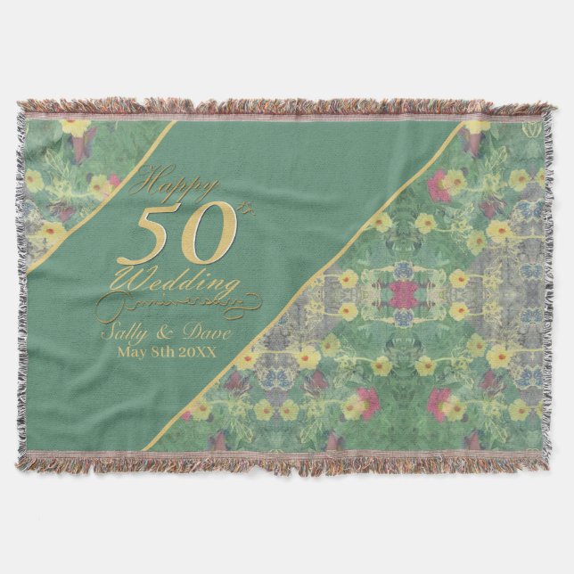 Wildflowers 50th Wedding Anniversary Throw Blanket (Front)