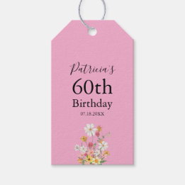 Wildflowers 60th Birthday Pink Gift Tags