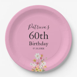 Wildflowers 60th Birthday Pink Party Paper Plate