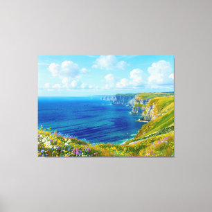 "Wildflowers Above the Sea" – A Welsh Seascape Canvas Print