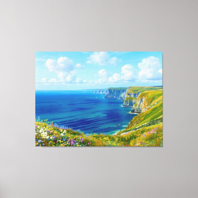 "Wildflowers Above the Sea" – A Welsh Seascape Canvas Print (Front)