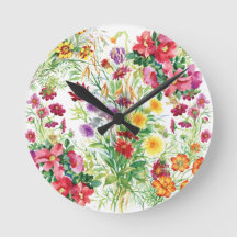 Wildflowers Acrylic Wall Clock, Round (Medium)
