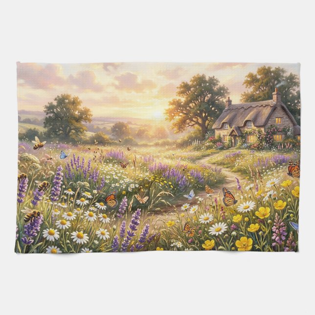 Wildflowers and a Cute Cottage Kitchen Towel (Horizontal)