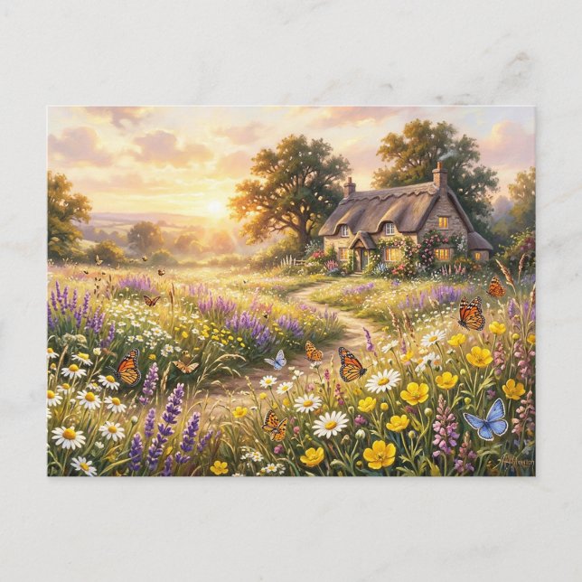 Wildflowers and a Cute Cottage Postcard (Front)