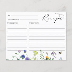 Wildflowers and Bees Bridal Shower Recipe card