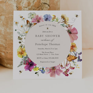 Wildflowers and Bees MidSummer Floral Baby Shower Invitation
