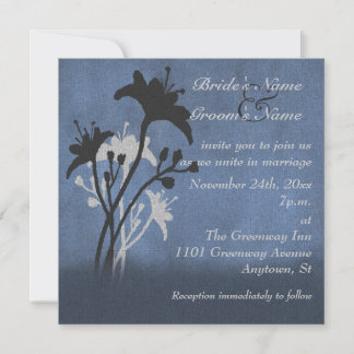 Wildflowers and Blue Grunge Wedding Invitation