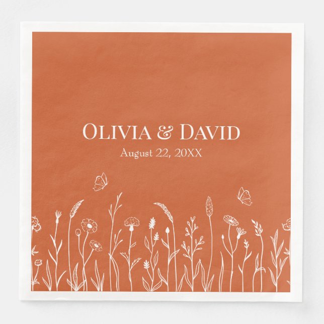 Wildflowers and Butterfiles Wedding Napkins (Front)