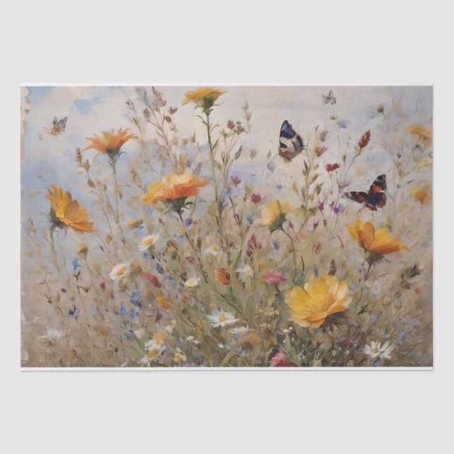 Wildflowers and Butterflies Decoupage Tissue Paper (Front)