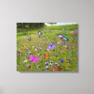 Wildflowers and Butterflies in the Country  Canvas Print