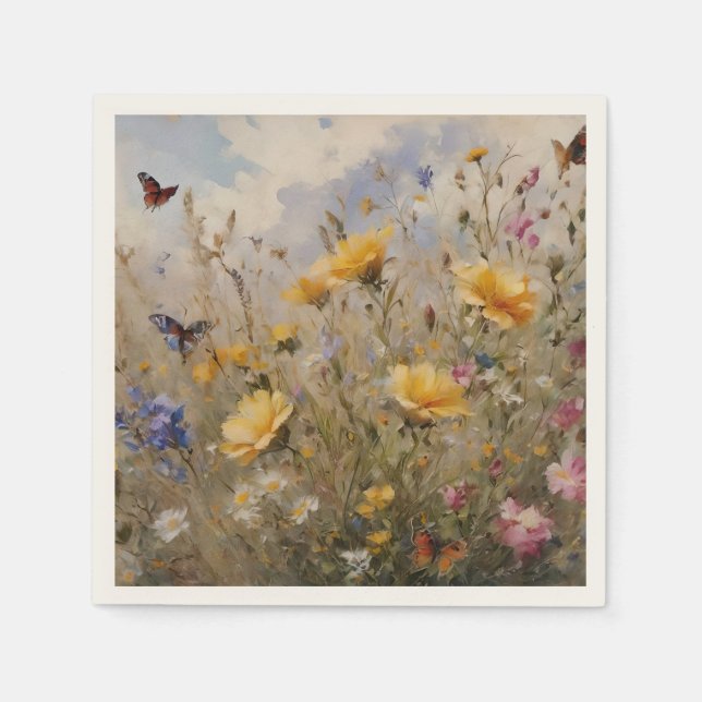 Wildflowers and Butterflies Paper Napkin (Front)