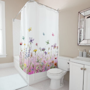 Wildflowers and butterflies pink gradient
