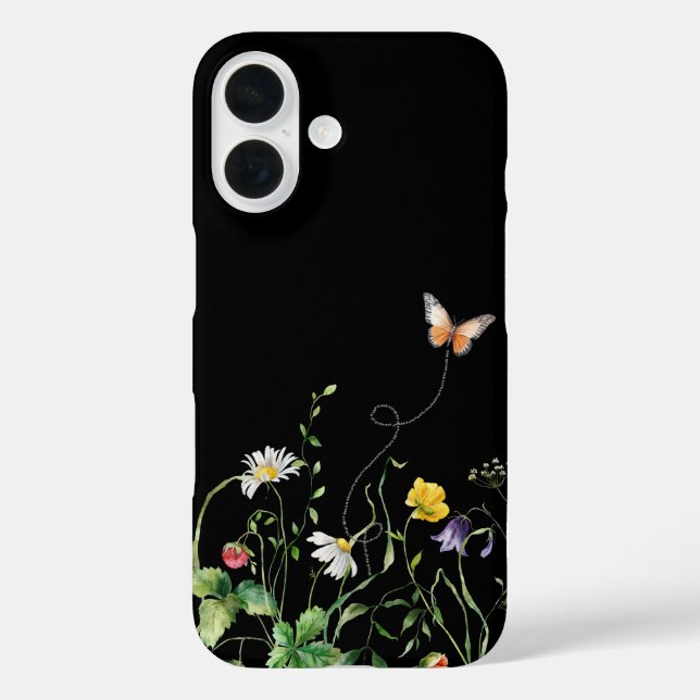 Wildflowers and Butterfly On Black Case-Mate iPhone Case (Back)