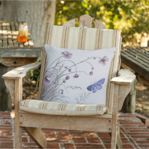 Wildflowers and Butterfly Outdoor Pillow