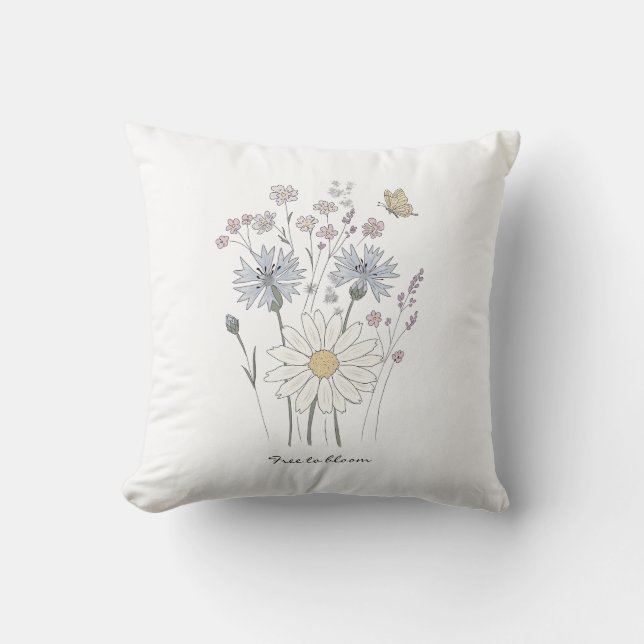 Wildflowers and butterfly throw pillow (Front)