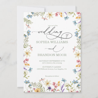 Wildflowers and Butterflys Modern Elegant Wedding  Invitation