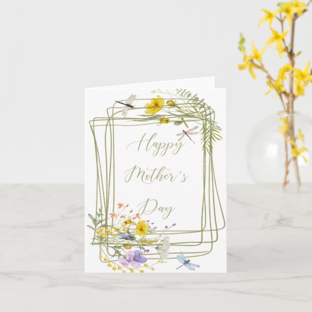 Wildflowers and dragonflies Mother's day Card (Yellow Flower)