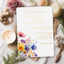 Wildflowers and Gold Foil Wedding Invitation