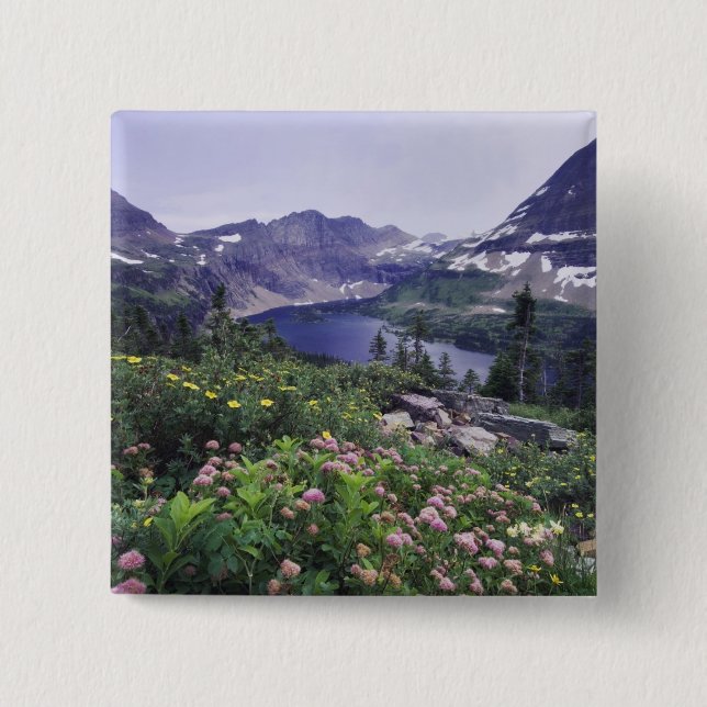 Wildflowers and Hidden Lake, Shrubby 2 Inch Square Button (Front)