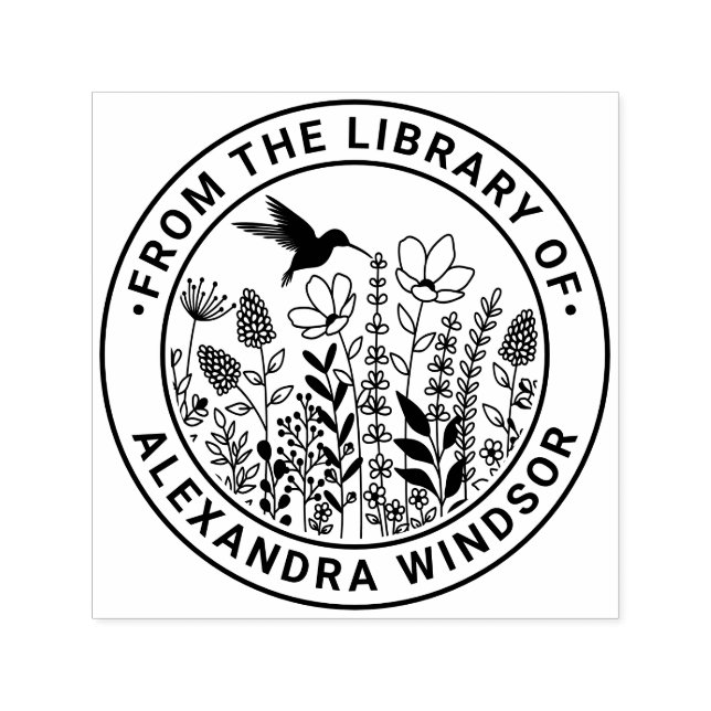 Wildflowers and Hummingbird Library Book Name Self-inking Stamp (Design)