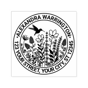 Wildflowers and Hummingbird Name Return Address Self-inking Stamp