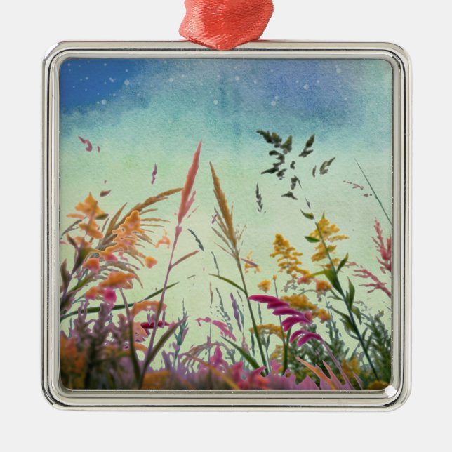 Wildflowers And Stars Metal Ornament (Front)