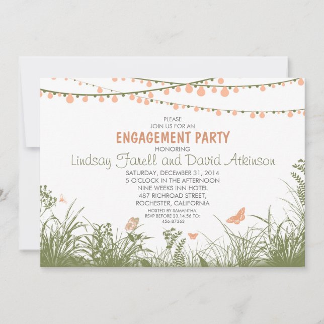 wildflowers and string lights engagement party invitation (Front)