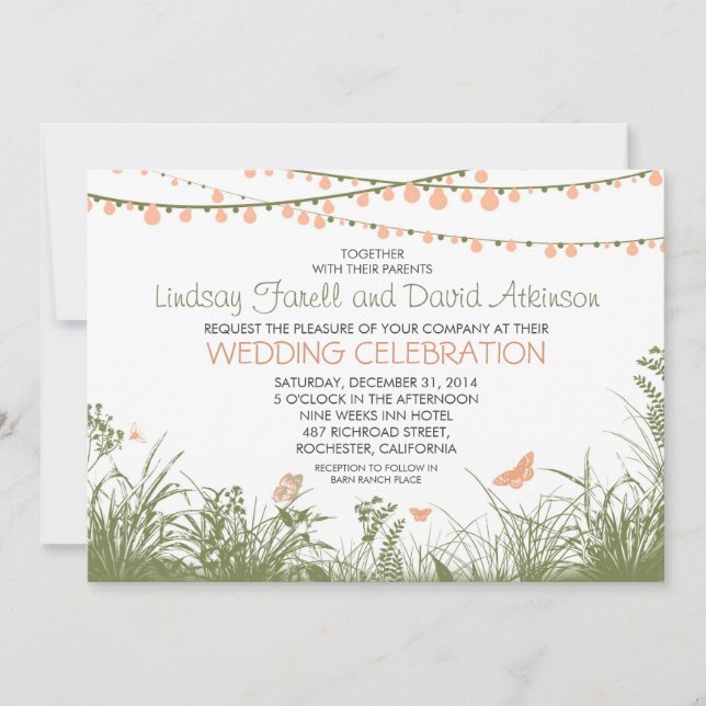 wildflowers and string lights wedding invitation (Front)