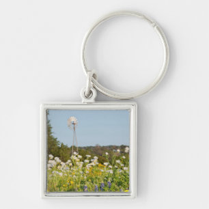 Wildflowers And Windmill In Texas Hill Country Keychain
