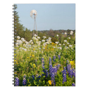 Wildflowers And Windmill In Texas Hill Country Notebook