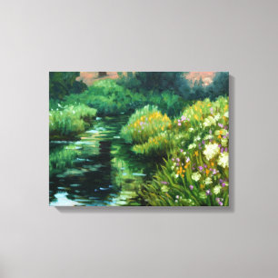 "Wildflowers and yarrow by the stream" linen print