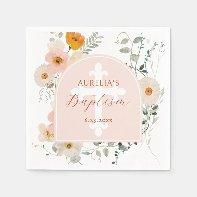 Wildflowers Arch Baptism Napkin (Front)