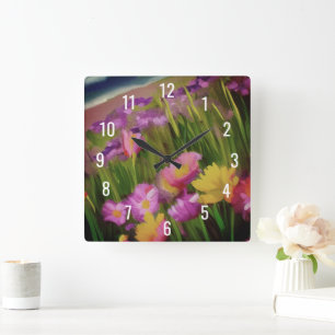 Wildflowers At Dusk Square Wall Clock