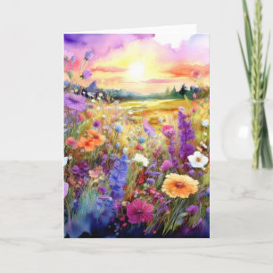Wildflowers at Sunset in Watercolor Card