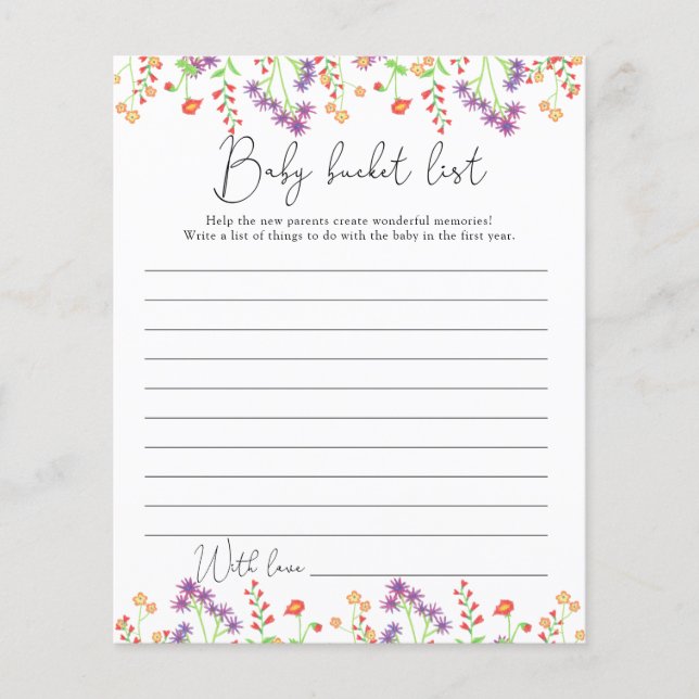 Wildflowers Baby bucket list (Front)