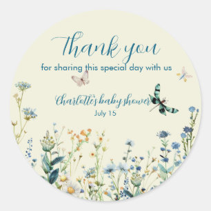 Wildflowers baby in bloom baby shower  classic round sticker