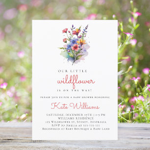 Wildflowers Baby in bloom watercolor floral Invitation