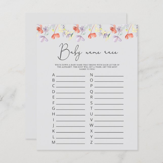 Wildflowers Baby name race game (Front/Back)