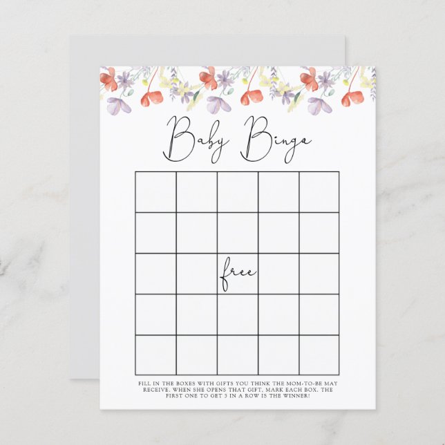 Wildflowers Baby shower bingo game (Front/Back)