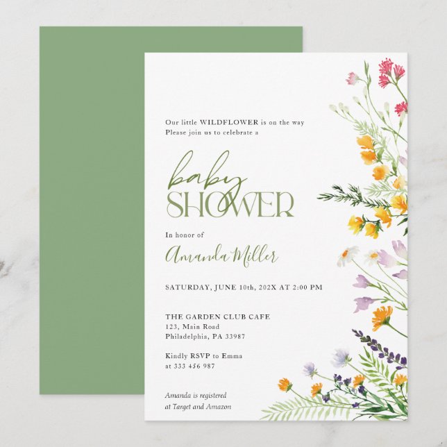 Wildflowers Baby Shower floral invitation (Front/Back)