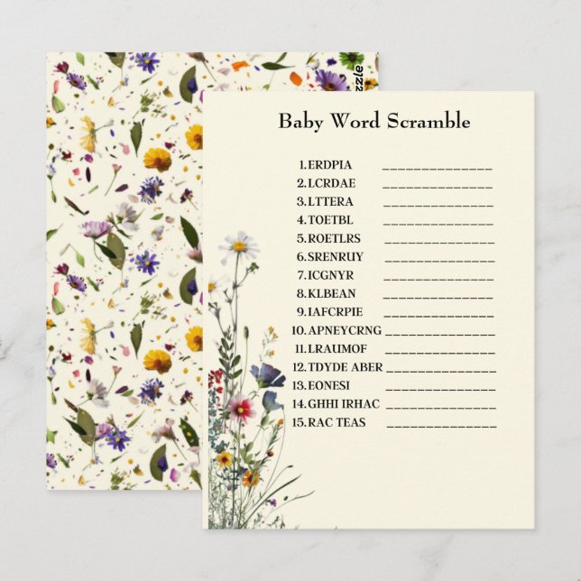  Wildflowers Baby Shower Game  Postcard (Front/Back)