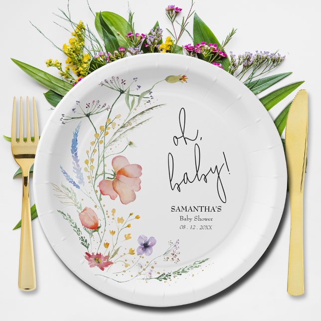 Wildflowers Baby Shower Paper Plate (Oh, Baby! Wildflowers Baby Shower Paper Plates)