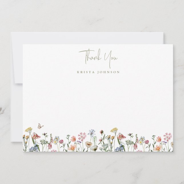 Wildflowers Baby Shower Personalized Thank You Card (Front)