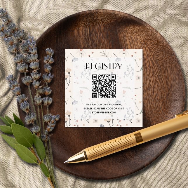 Wildflowers Baby Shower Registry QR Code Enclosure Card (Wildflowers on Ivory Baby Shower Registry QR Code Enclosure Cards)